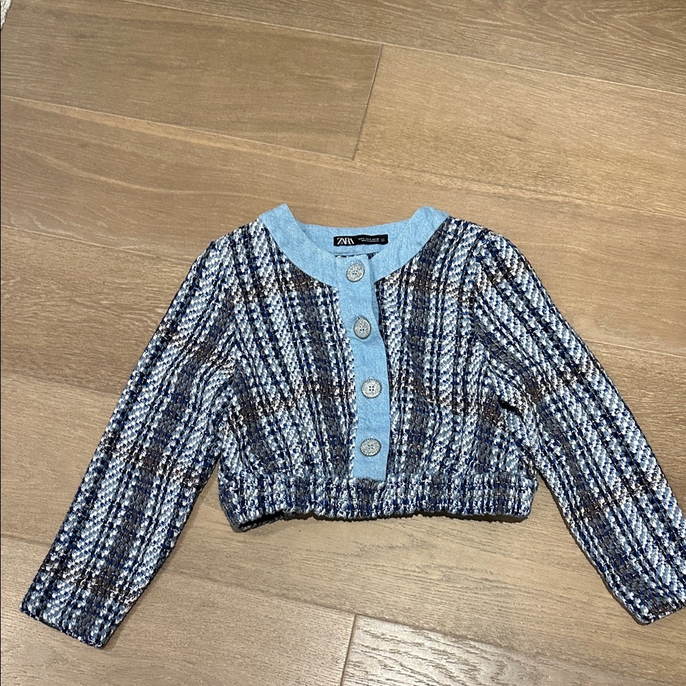 Zara Multicolor Tweed and Denim short top